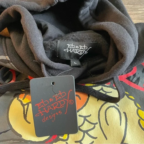 Ed Hardy Black Hoodie King Cobra Snake Eagle Mens Size Large "Love Kills Slowly" - Picture 4 of 15